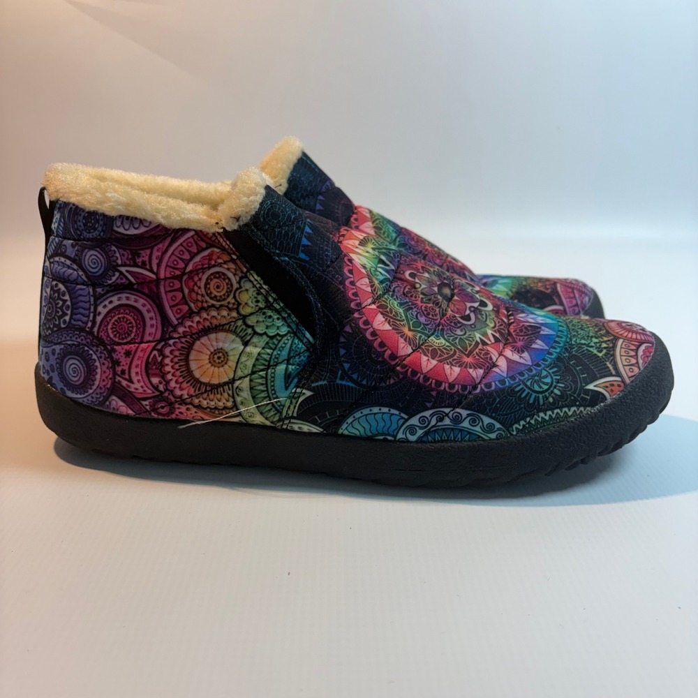 Yes We Vibe Mandala Slipper Booties Fleece Lined Slip On Shoes Women 11 Men 9.5